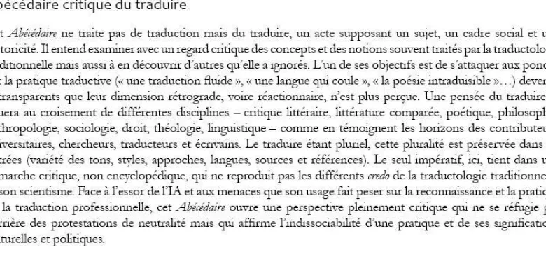 Abécédaire critique du traduire