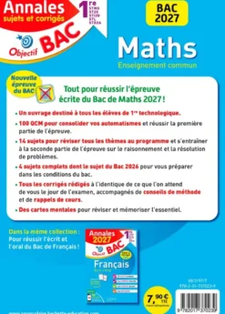 Annales Objectif BAC 2027 - Maths 1res STMG - STI2D - ST2S - STL - STD2A - STHR - sujets et corrigés