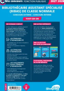 Bibliothécaire assistant spécialisé (BIBAS) de classe normale – Tout-en-un (Catégorie B– Concours 2027-2028)