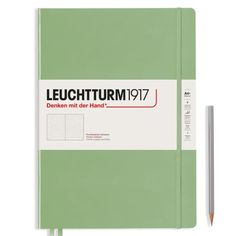 Carnet Master Slim (A4+), couverture rigide, 123 pages numérotées, Sauge, pointillé