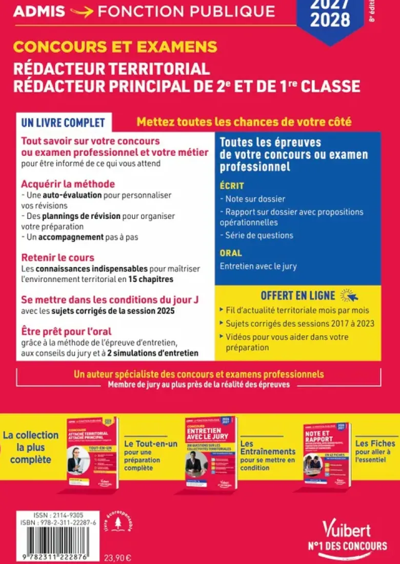 Concours et examens Rédacteur territorial et Rédacteur principal de 2e et 1e classe 2027-2028 - Tout-en-un