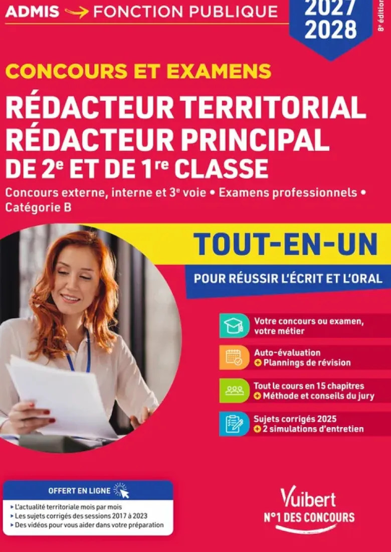 Concours et examens Rédacteur territorial et Rédacteur principal de 2e et 1e classe 2027-2028 - Tout-en-un