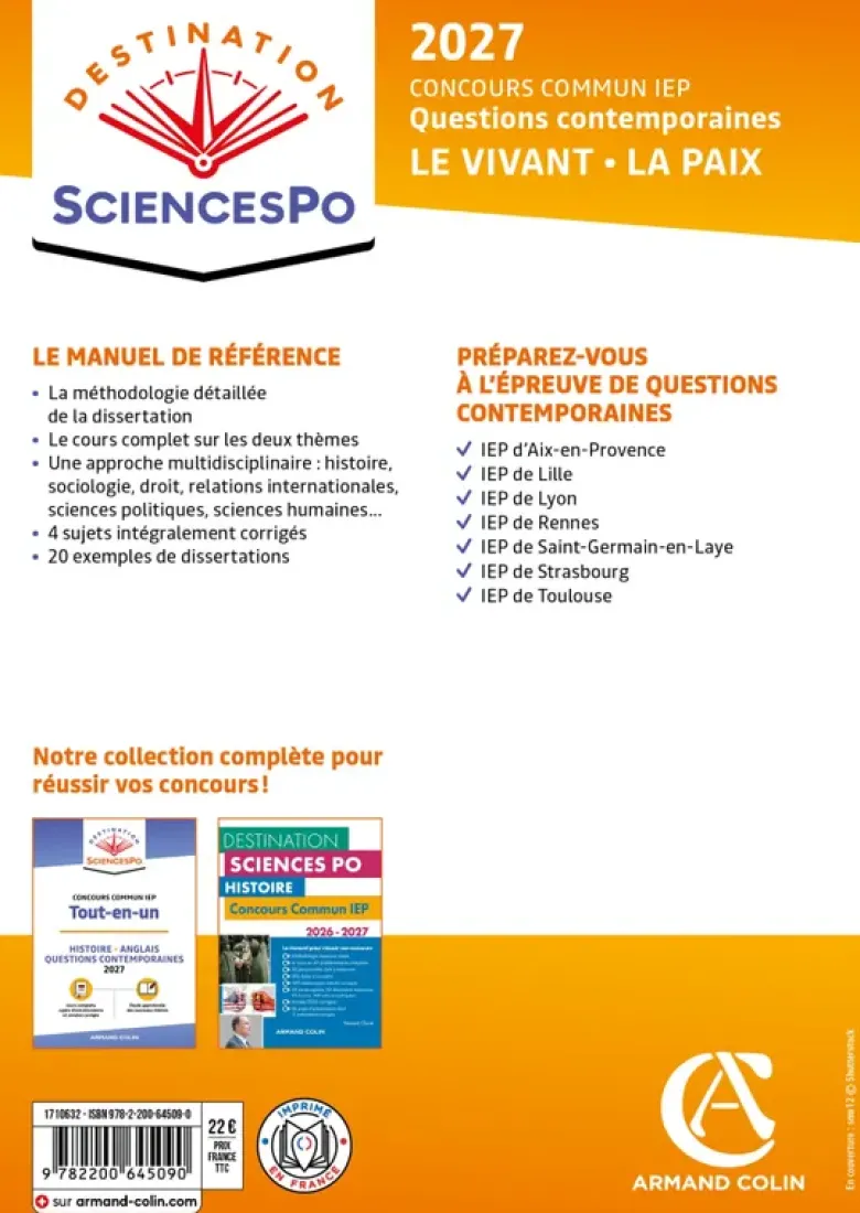 Destination Sciences Po Questions contemporaines 2027 - Concours commun IEP