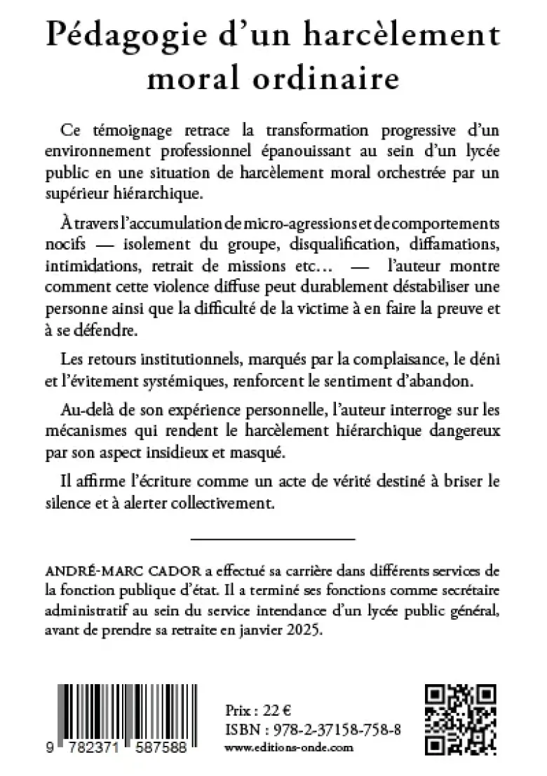Education Nationale : Pédagogie d'un harcèlement moral ordinaire