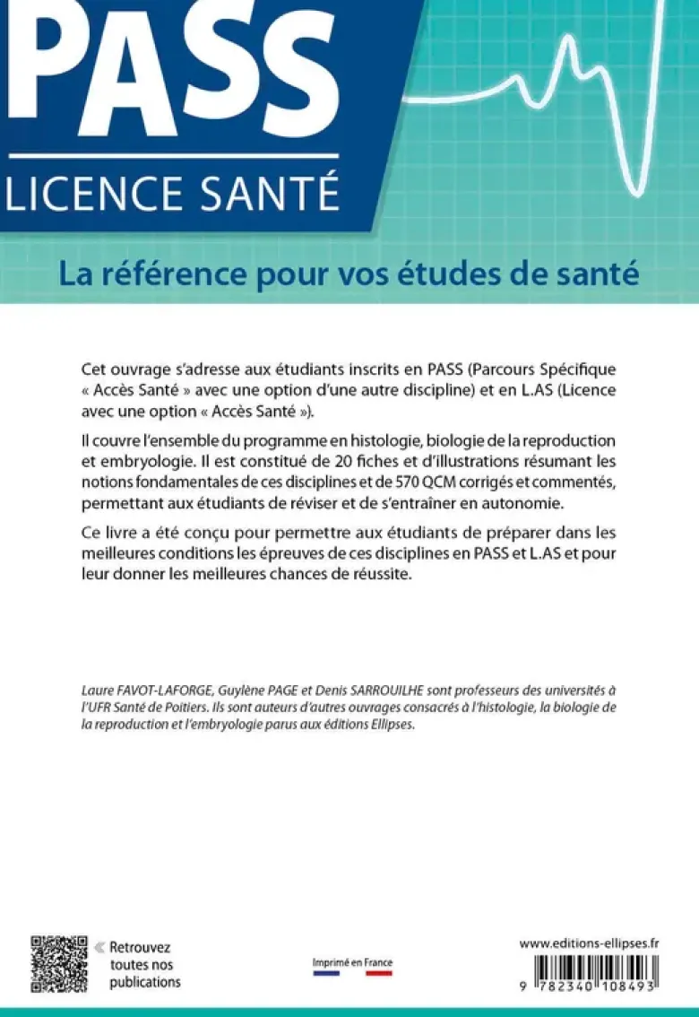 Histologie, biologie de la reproduction et embryologie en PASS et LAS