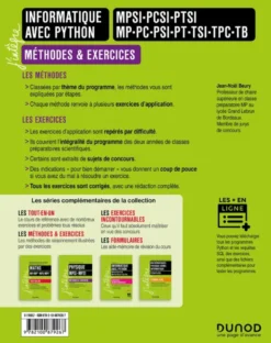 Informatique avec Python - Méthodes et exercices - MPSI-PCSI-PTSI-MP-PC-PSI-PT-TSI-TPC-TB - 3e éd.