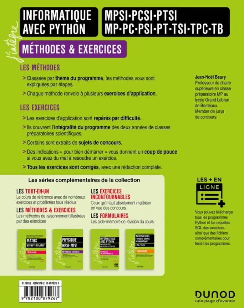 Informatique avec Python - Méthodes et exercices - MPSI-PCSI-PTSI-MP-PC-PSI-PT-TSI-TPC-TB - 3e éd.