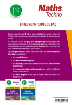 Maths Techno - 1re - 10 sujets-type corrigés de l’épreuve anticipée du Bac