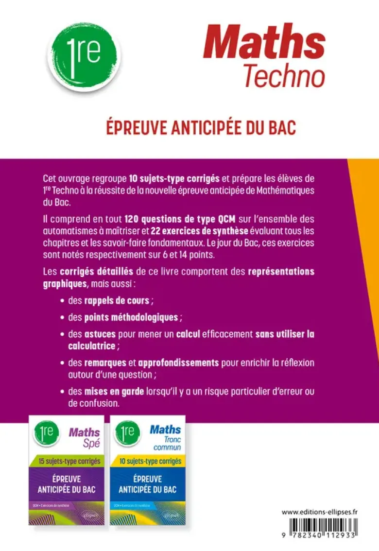 Maths Techno - 1re - 10 sujets-type corrigés de l’épreuve anticipée du Bac