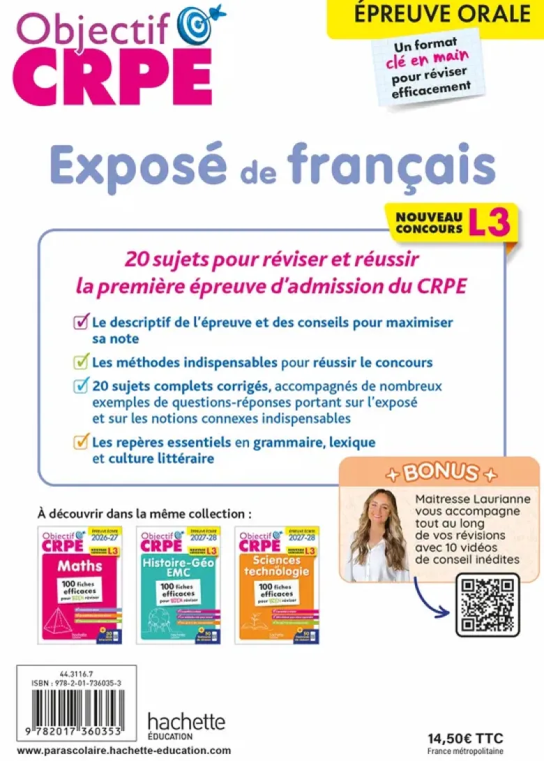 Objectif CRPE 2027-2028 - Exposé de Français- 20 sujets corrigés - Épreuve orale d'admission L3